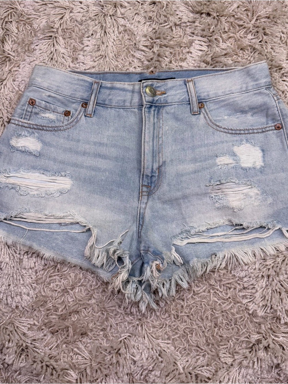 Aeropostale Vintage High Rise Shorty Denim Shorts 4 Distressed Light Wash